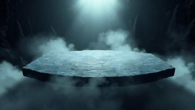 Mysterious glowing alien spacecraft hovering in smoky atmosphere - Powered by Adobe