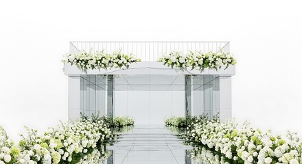 Modern White Wedding Archway Decorated with White Flowers and Greenery structure contemporary