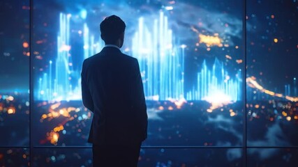 Man Watches Digital City. - Powered by Adobe