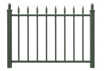 Wrought iron fence boundary element providing security and property partition on transparent background