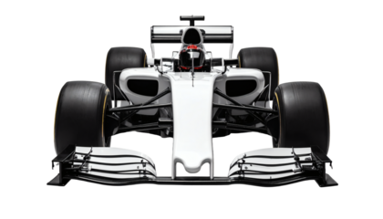 Sleek white Formula 1 race car poised for victory, embodying speed and modern automotive engineering excellence.