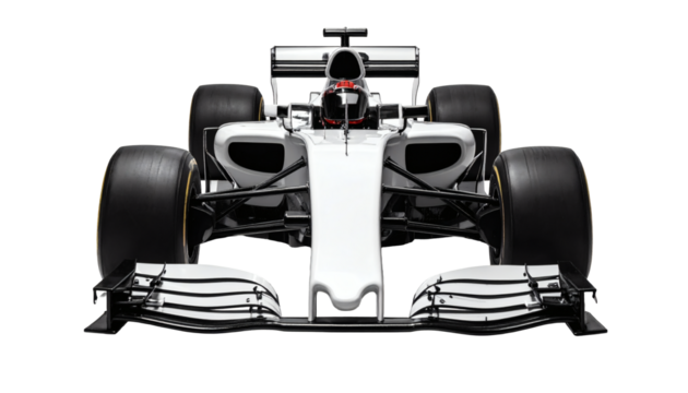 Sleek white Formula 1 race car poised for victory, embodying speed and modern automotive engineering excellence.