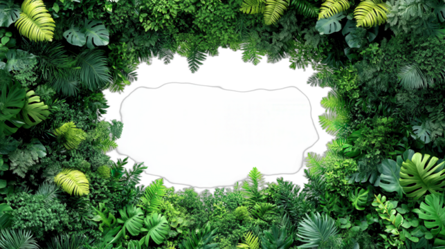 Vibrant Green Tropical Plants Frame with Empty Center