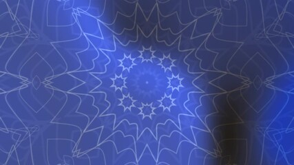 Blue kaleidoscope overlay pattern with starlike geometric shapes, ideal for backgrounds, digital designs, prints, and abstract artistic projects. Perfect for creative ventures. - Powered by Adobe