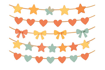 Fototapeta premium Holiday decorations silhouette icon set. featuring star, heart, bow, and garland symbols