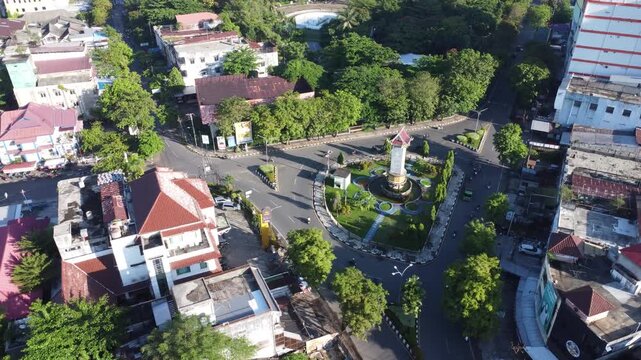 The PKK monument roundabout in Banjarmasin is often busy with city traffic activities