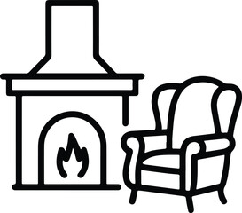 Cozy Fireplace and Armchair Icon – Warm Home Interior Symbol, Comfort Living Room Furniture Vector Design for Home Decor and Relaxation Concept