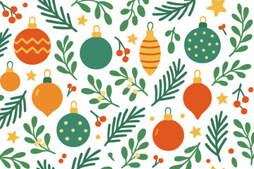 Christmas celebration flat icon set. featuring ornaments, holly, mistletoe, berries, stars, and evergreen branches