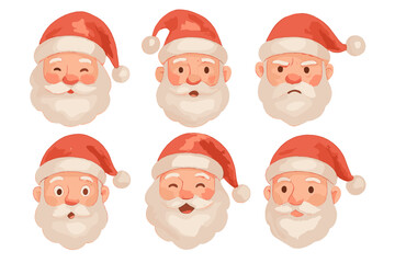 Christmas santa claus flat icons set. featuring happy, sad, surprised, angry, confused, laughing santa faces