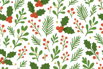 Christmas silhouette icon set. featuring holly, mistletoe, berries, pine needles, and festive foliage