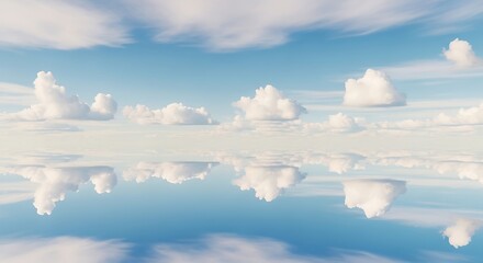 Clouds reflected in water under a blue sky on a bright sunny day