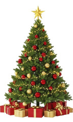 Christmas Tree Gold Star Ornaments Lights Gifts transparent background PNG image PNG file