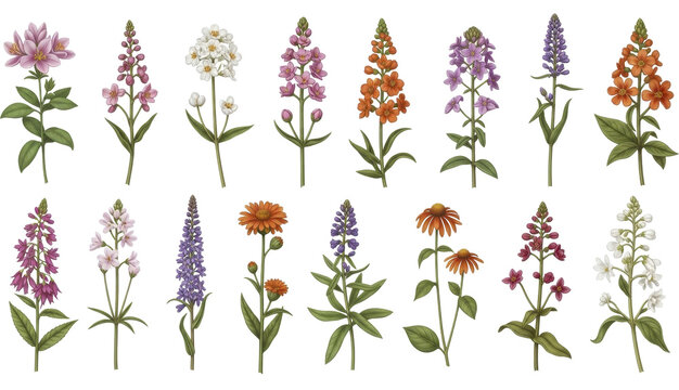  Collection of assorted colorful botanical floral arrangements on a transparent background, PNG image, PNG file.
