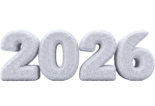 White snow textured 2026 numbers for New Year on a transparent background, PNG image, PNG file