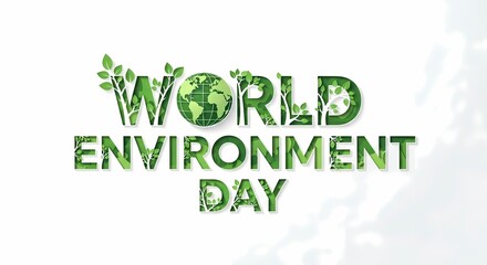 Fototapeta premium World environment day text with green earth isolated on white background