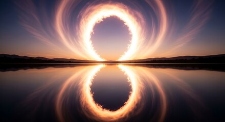 A mesmerizing portal to another dimension reflected on a tranquil lake