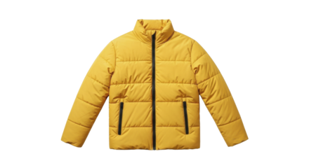Yellow puffer jacket winter quilted outerwear on a transparent background PNG image
