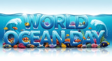 World ocean day celebration with underwater theme and colorful marine life