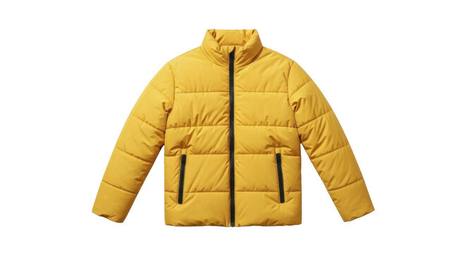 Yellow puffer jacket winter quilted outerwear on a transparent background PNG image
