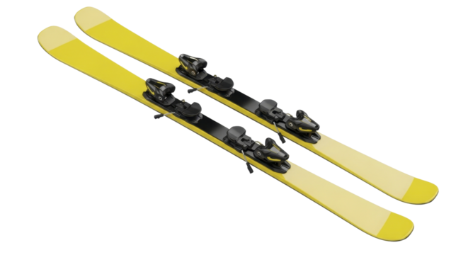 Yellow alpine skis with black bindings on a transparent background, winter sports PNG image - Powered by Adobe