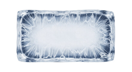 Single rectangular ice cube with intricate internal frosty texture on a transparent background, PNG image, PNG file