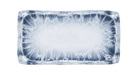 Single rectangular ice cube with intricate internal frosty texture on a transparent background, PNG image, PNG file