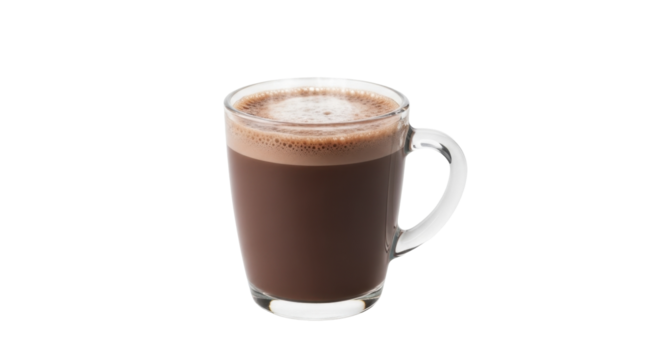  Hot Chocolate in Clear Glass Mug with Foam on a Transparent Background PNG image