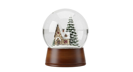  Festive winter snow globe with house and evergreen tree, on a transparent background, PNG image, PNG file
