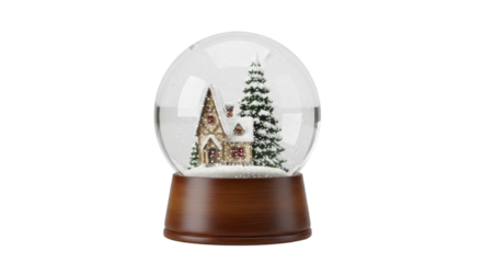  Festive winter snow globe with house and evergreen tree, on a transparent background, PNG image, PNG file