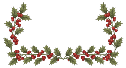 Christmas holly berry branches border on a transparent background PNG image for winter holidays
