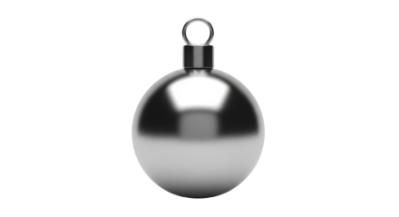 Gleaming silver metallic sphere ornament with a hanging loop on a transparent background, PNG image, PNG file