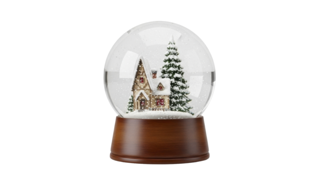  Festive winter snow globe with house and evergreen tree, on a transparent background, PNG image, PNG file