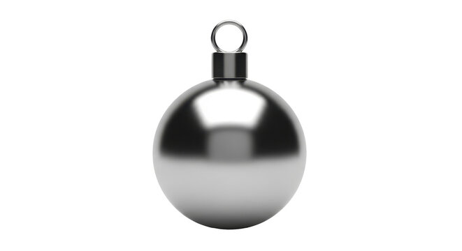 Gleaming silver metallic sphere ornament with a hanging loop on a transparent background, PNG image, PNG file