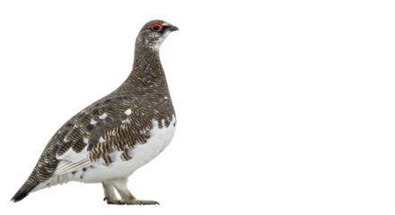  A ptarmigan bird with winter plumage standing profile on a transparent background PNG image