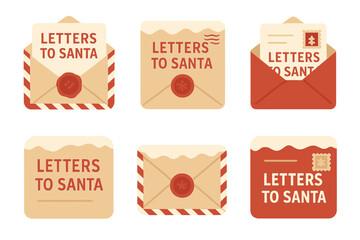 Holiday season flat icons set. featuring letters to santa, envelopes, postmarks, and wax seals