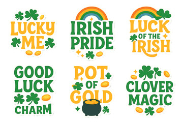 St. patrick's day flat icon set. featuring luck, clover, charm, pride, rainbow, and magic symbols