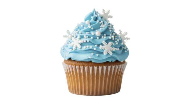 Blue snowflake sprinkle cupcake, on a transparent background, PNG image, PNG file