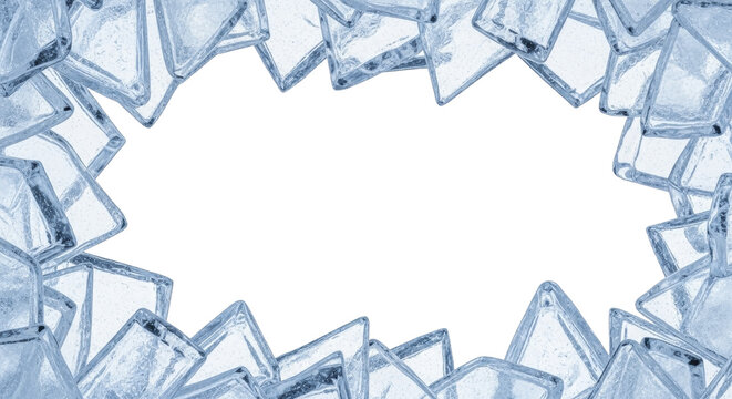 Heap of transparent ice cubes forming a cool icy frame on a transparent background PNG image PNG file for refreshing winter projects