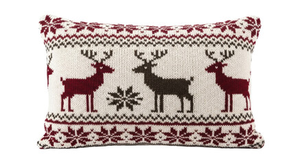 Christmas knitted cushion with reindeer and snowflake motifs on a transparent background PNG image