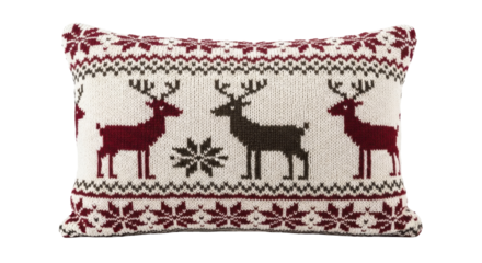 Christmas knitted cushion with reindeer and snowflake motifs on a transparent background PNG image