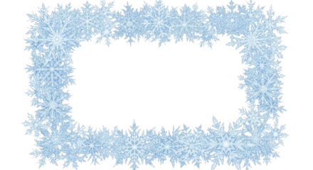Intricate ice crystal snowflakes forming a decorative rectangular frame on a transparent background PNG image, perfect for winter holiday designs