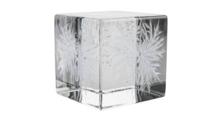 Clear frozen ice cube with intricate frosty patterns and air bubbles on a transparent background PNG image PNG file