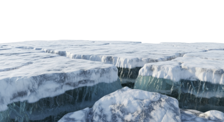  Cracked ice blocks with snow on a transparent background PNG image, frozen arctic landscape feature, winter glacier surface PNG file