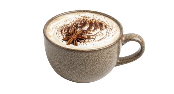 Spiced latte with cream, star anise on a transparent background, PNG image, PNG file