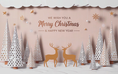 Merry Christmas Reindeer Paper Craft Scene