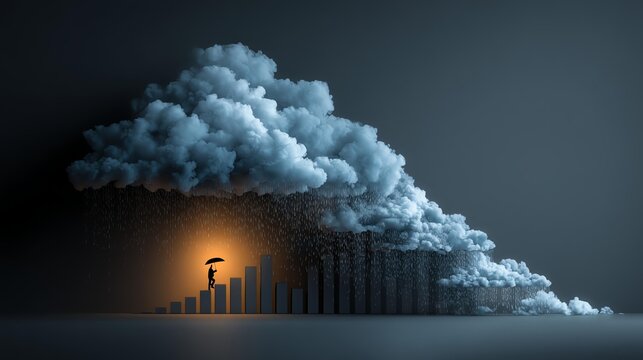 Recession fear concept, An abstract representation of overcoming challenges and obstacles.