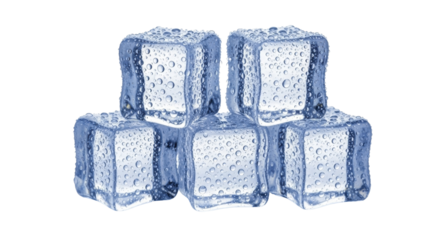 Six ice cubes with water droplets on a transparent background, PNG image, PNG file for drinks