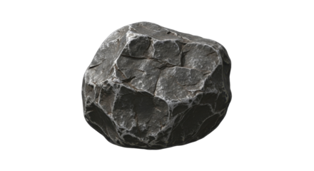  Isolated dark stone with uneven and fractured surface on a transparent background PNG file