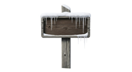  Winter wooden signpost with snow and icicles on a transparent background, PNG image