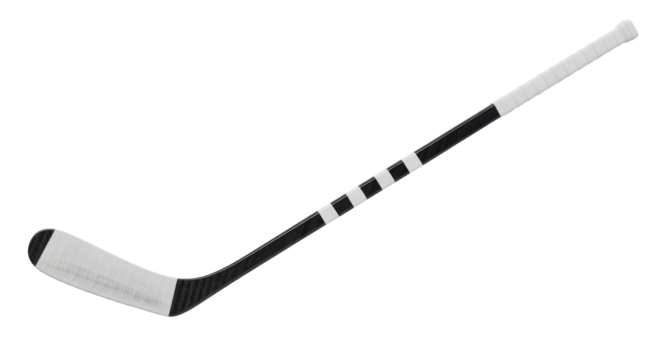  Black and white ice hockey stick with taped blade and grip on a transparent background PNG image